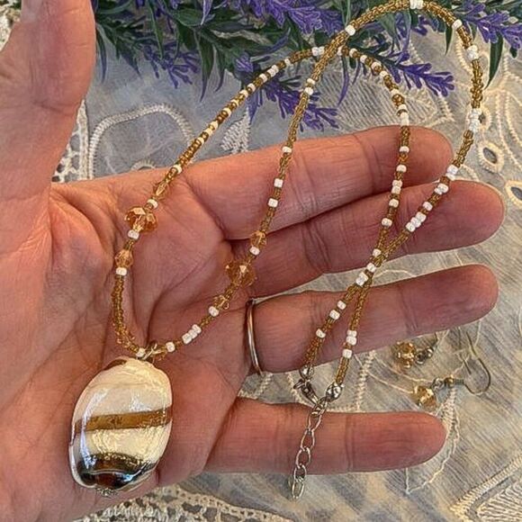 SET Vintage Art Glass, Crystal & Seed Bead Necklace & Earrings - Picture 6 of 9